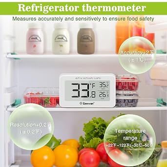 Geevon 2 Pack Refrigerator Thermometer Digital Fridge Thermometer IP65 Waterproof with Large LCD Display,Max/Min Record Function,Magnetic Back,for Fridge,Freezer Scenarios