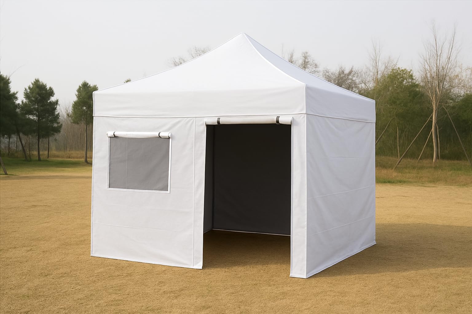 Invezo Outdoor Gazebo Canopy Tent, 10 x 10 Feet, Waterproof Pop-Up Shelter with 3 Side Covers, Door, Window, UV Protection, Quick 2-Minute Installation (White)-image-16