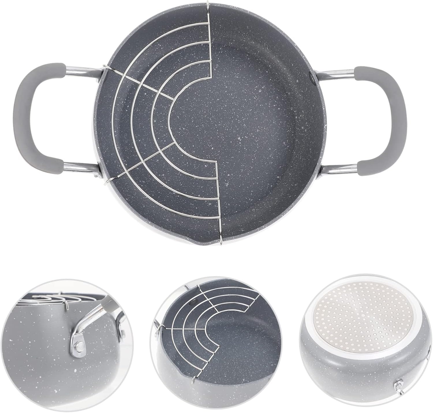 Japanese Style Deep Fryer Pot with Drain Rack Deep Tempura Frying Pan for Home Use Fry Pot for Chicken Wings Fish Potato Chips and More