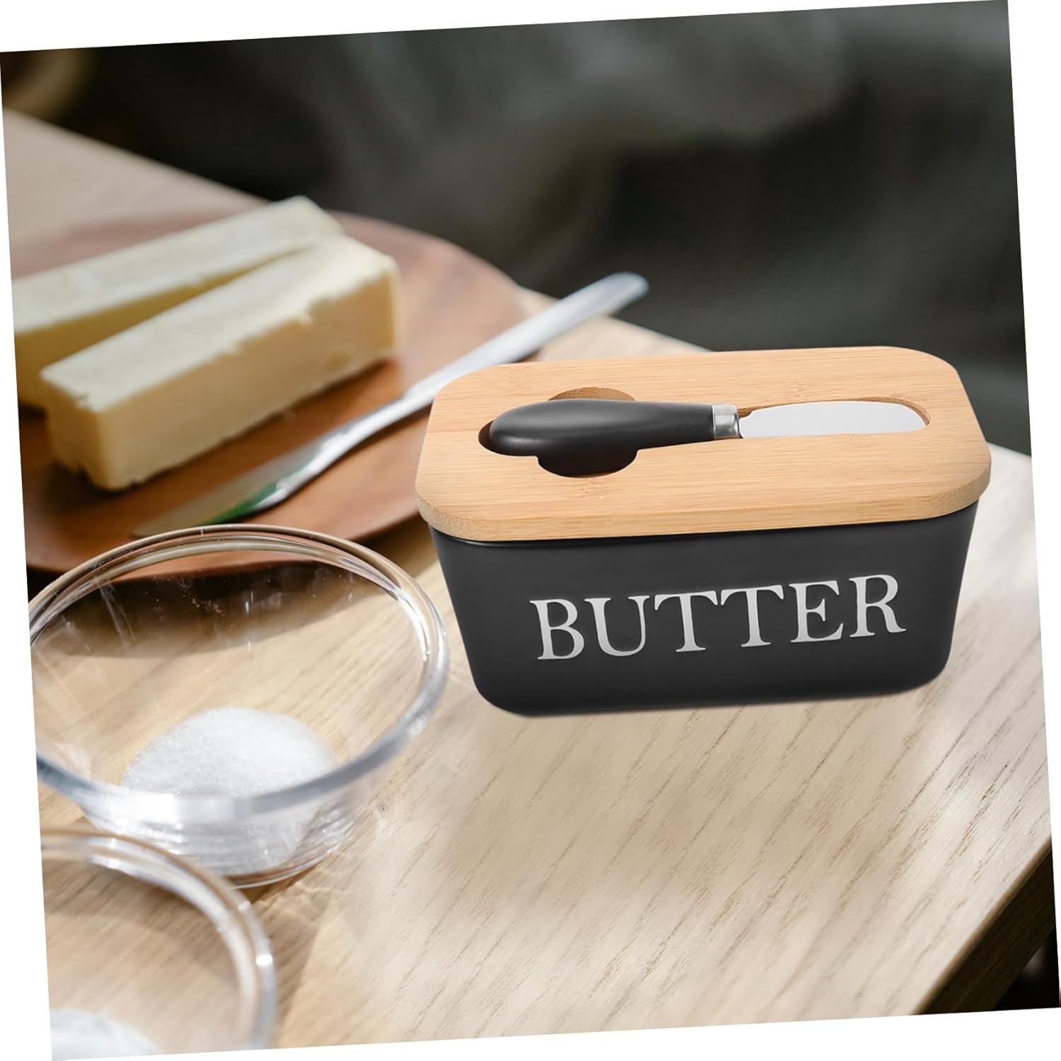 Ceramic Butter Tray with Lid Versatile Kitchen Cheese Container for Home and Parties for Storing Butter and Condiments Includes Knife Elegant Design