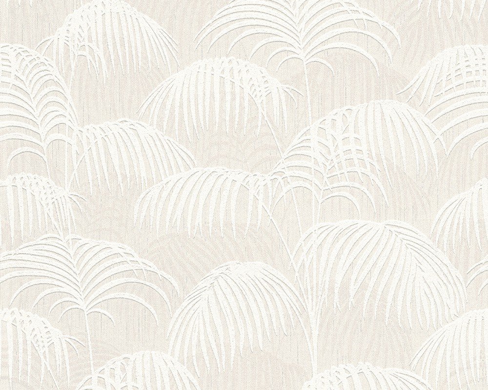A.S. Création Architects Paper Textiltapete Tessuto 2 Tapete mit Palmenprint 10,05 m x 0,53 m creme weiß Made in Germany 961981 96198-1