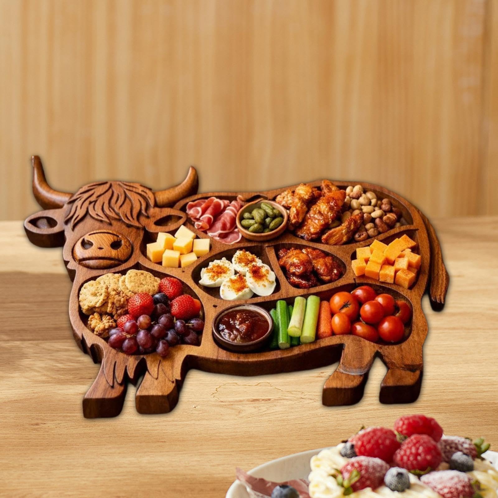 Bandeja de Madera para Queso, Tabla de Servir con Separadores, Diseño en Forma, Plato para Servir Frutas Y, Fácil de Limpiar, IDE, Style B, Individual