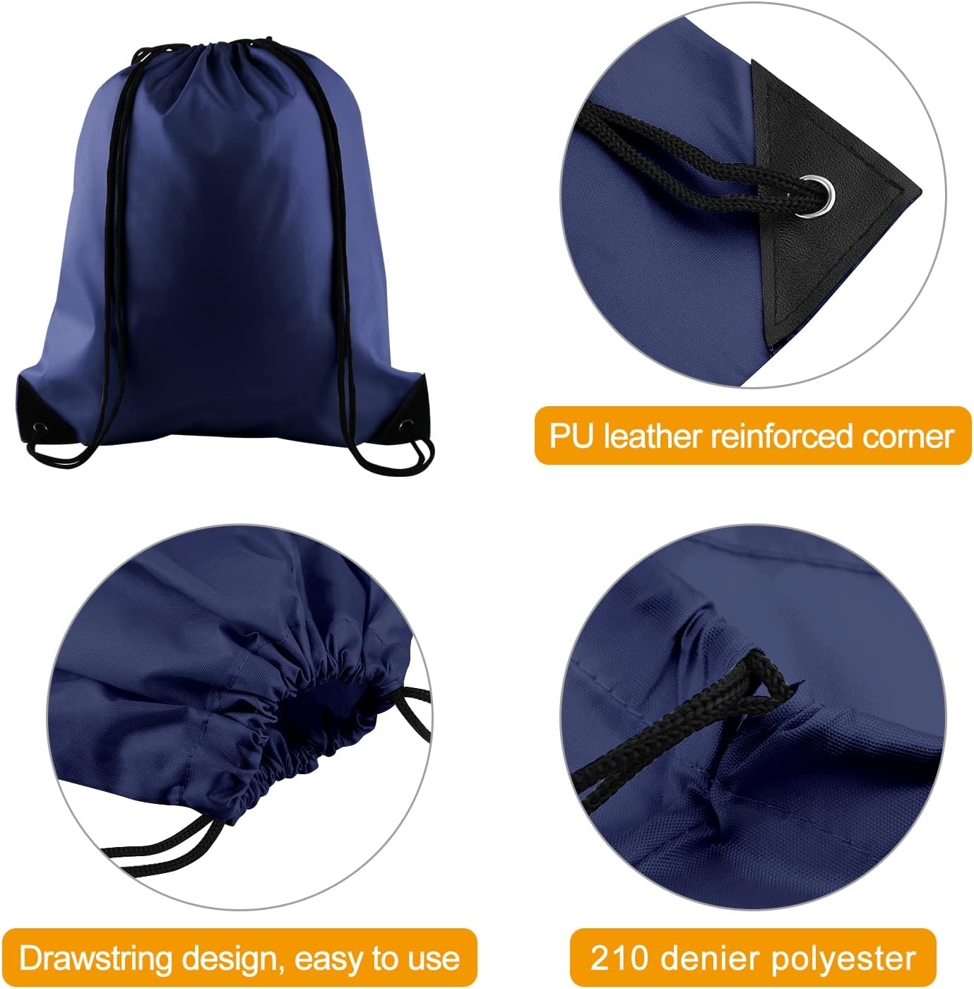 KUUQA 2 Pcs Navy Blue Drawstring Backpack Drawstring Bag Bulk Sports Cinch Bags String Backpack Storage Bags for Gym Traveling