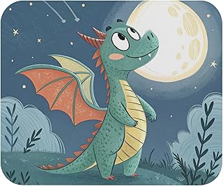 قاعدة ماوس بتصميم تنين اخضر لطيف للكمبيوتر واللاب توب - تنين خيالي رائع تحت القمر، سطح املس وقاعدة مطاطية غير قابلة للانزلاق