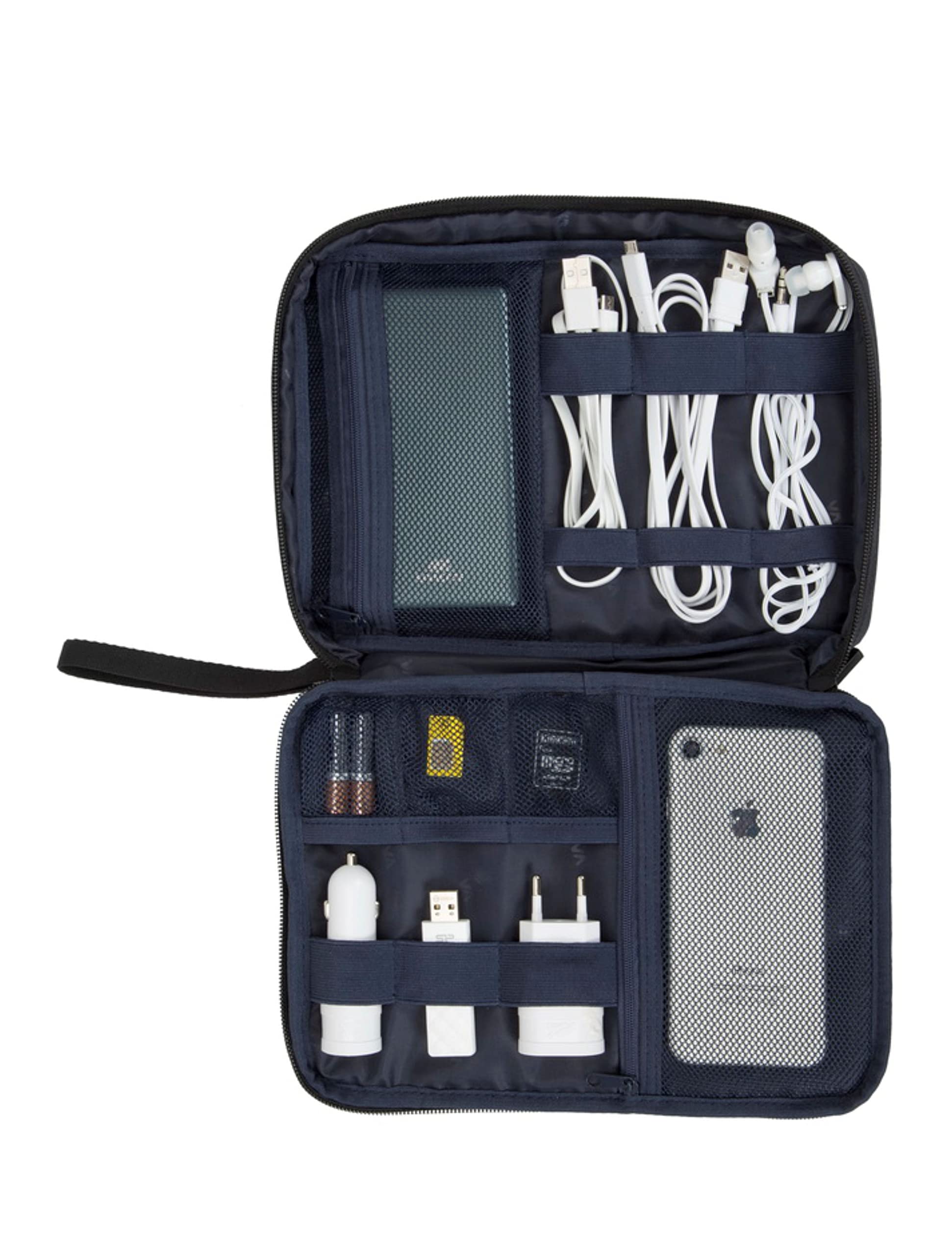 RivaCase Biscayne 5632 Travel Organizer Polyester Fabric with a symmetrical pocket and zip system offers maximum capacity to store Mobile accessories like cables chargers powerbank earphones and more