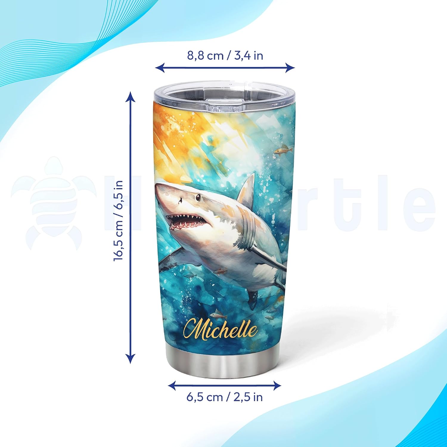 Hyturtle Personalized Gifts Shark Lover - I Like Sharks And Maybe Like 3 People Stainless Steel Tumbler 20 oz With Lid - Idea Cute Sea Animal Lover Gifts For Women, Girl, Kids On Birthday, Christmas