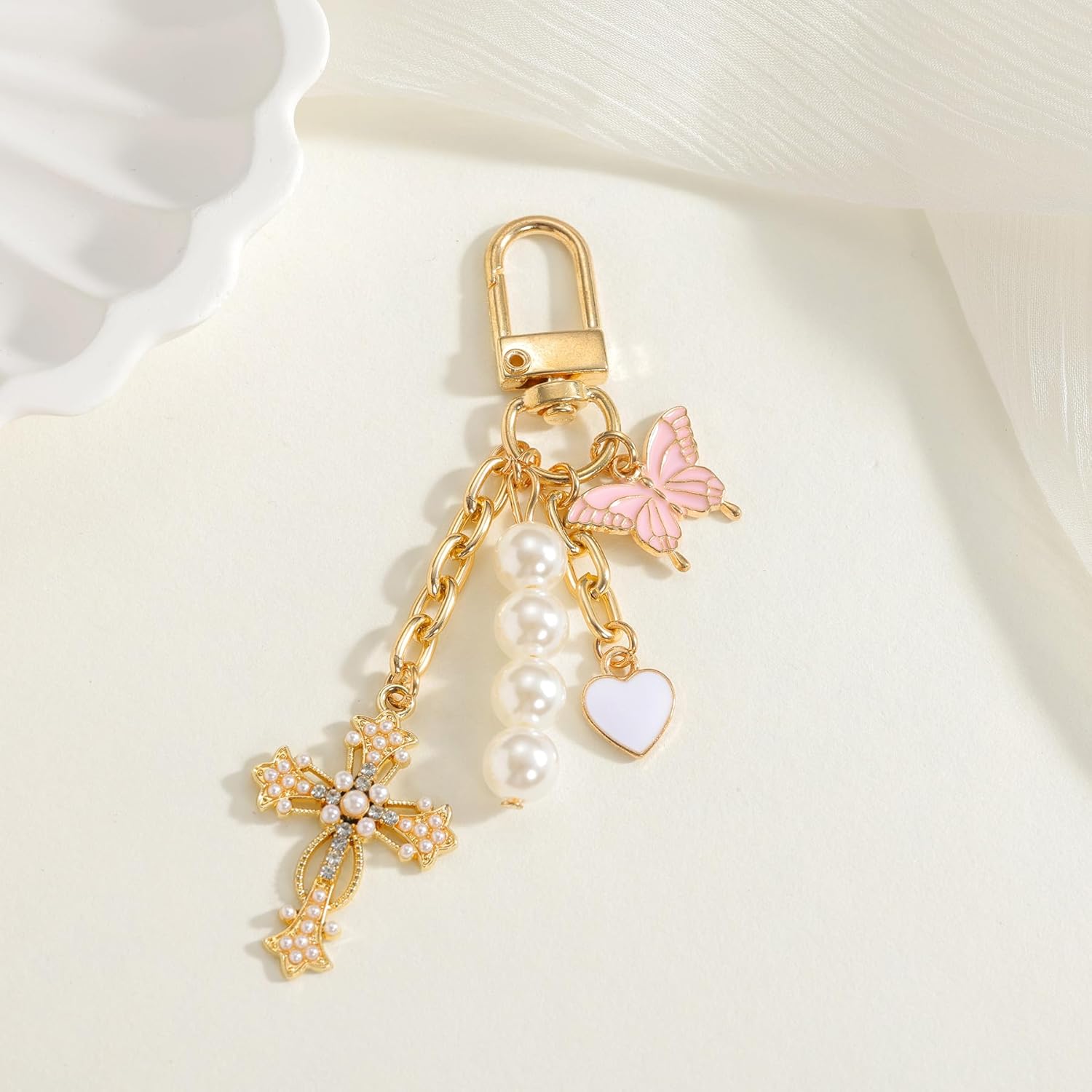Cross Keychain Heart Butterfly Bag Charm Key Chain Accessories, Rhinestone Sparkling Keychain for Women Car Key Ring Bag Purse - Image 2