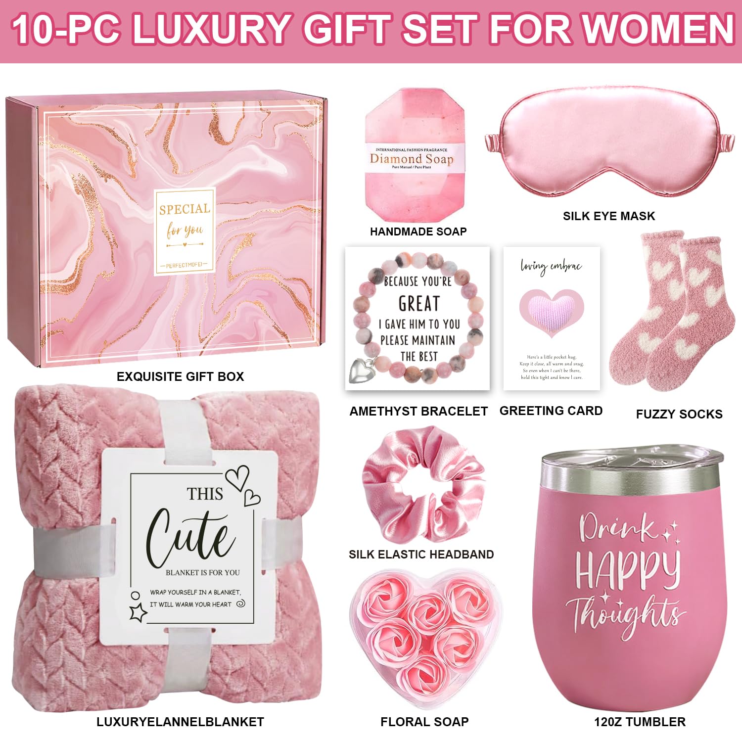 Birthday Gifts for Women Self Care Package, Get Well Soon Gift Baskets for Women Spa Gifts Set, Unique Thinking of You Inspirational Sympathy Gift Baskets for Mom Best Friend Sister Wife Her (Pink) - Image 2