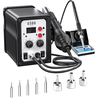 Hot Air Soldering Station 700 W Desoldering Station 2-in-1 Desoldering Station Rework Station Soldering Iron Station with LED Display Temperature Stabilisation Function for Electronics DIY Projects Repairs Repair