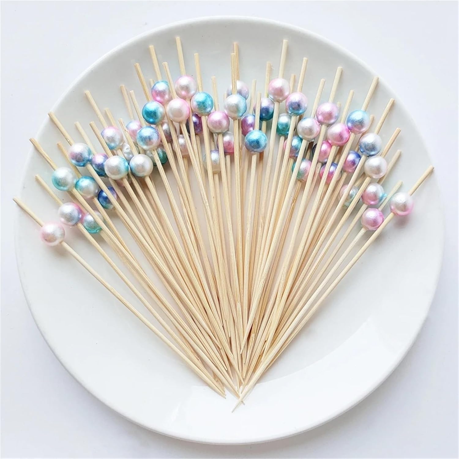 Fruit Skewers 150pcs Wedding Gradient Pearl Disposable Bamboo Skewers Wooden Cocktail Sticks Decorative Fruit and Dessert Forks Birthday and Supplies(Color1)