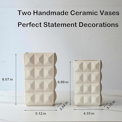 Miniatura 3 de Porceluxe Jarrón de cerámica para decoración, juego de 2 jarrones modernos pesados hechos a mano, jarrón decorativo para flores, ideal para bodas,
