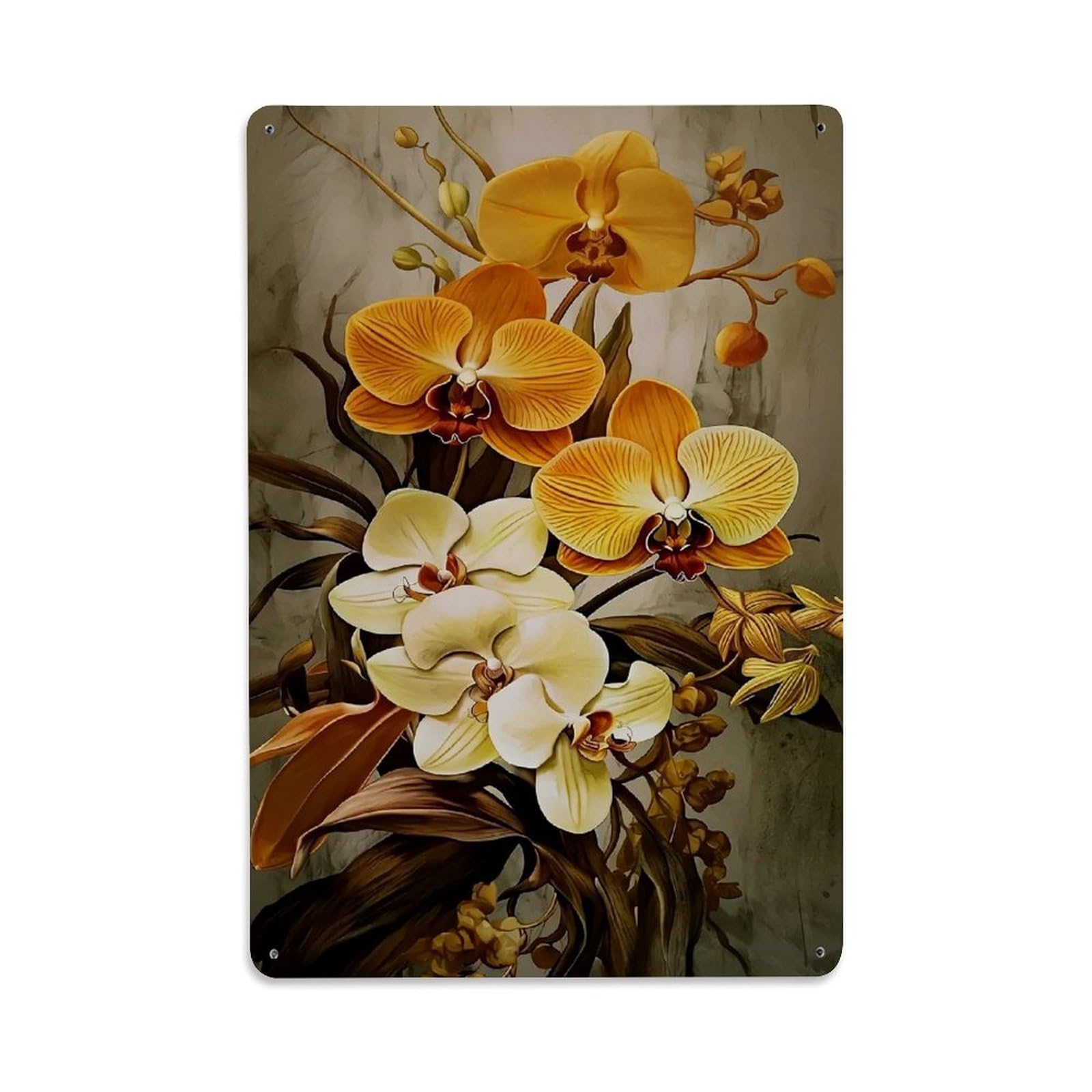 Jdfenggu Vintage Orange And White Orchid Floral Pattern Retro Metal Tin Sign, Metal Poster For Bar, Home, Man Cave, Kitchen, Laundry Room Art Decor 8X12 Inch