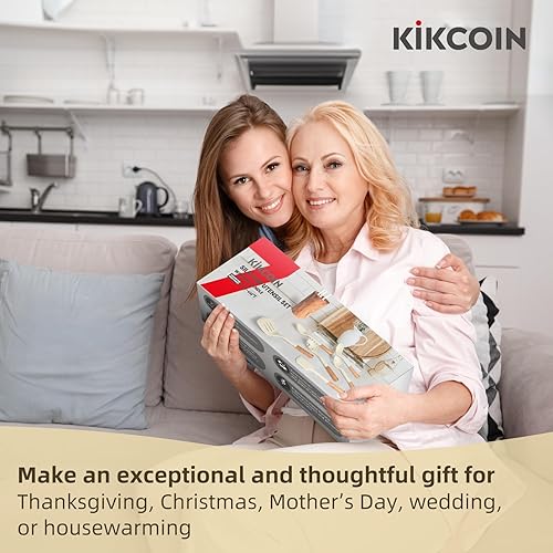 Miniatura 7 de Kikcoin Juego de utensilios de cocina grandes  Juego de 7 utensilios de cocina de silicona resistente al calor 446 F, mango de madera con soporte de