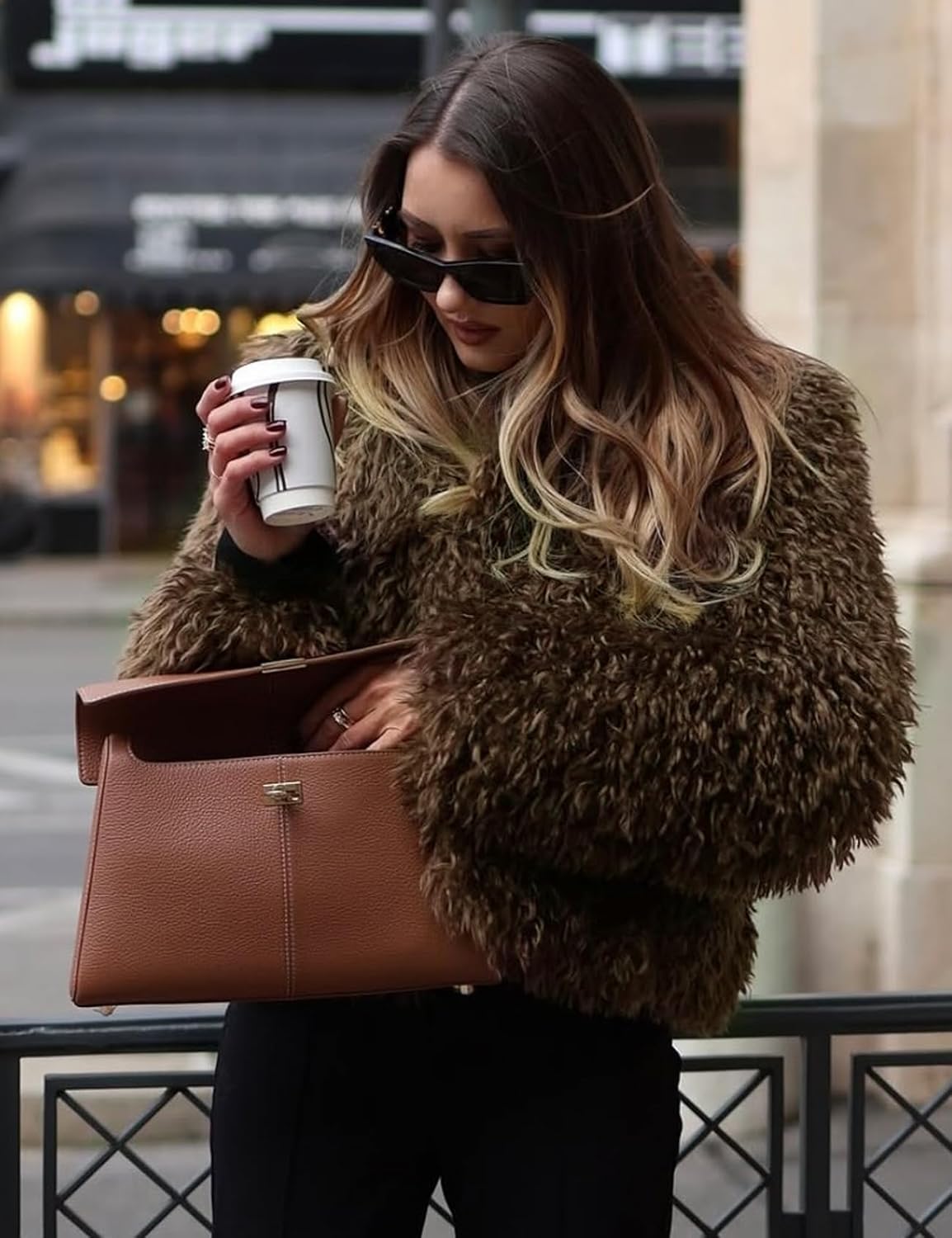 Flygo Women's Faux Fur Coat Jacket Fluffy 2025 Winter Jackets Lapel Long Sleeve Loose Shaggy Coats Outerwear - Image 4