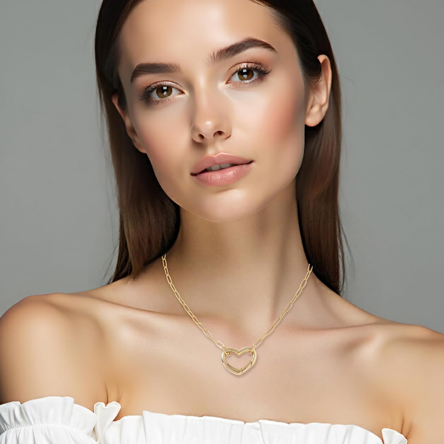 Cute Heart Necklace 14k Gold Plated Tiny Heart Pendant Choker Necklaces Paperclip Circle Chain Necklace for Women Dainty Gold Jewelry Toggle Necklaces Women Gifts for Teen Girlfriend