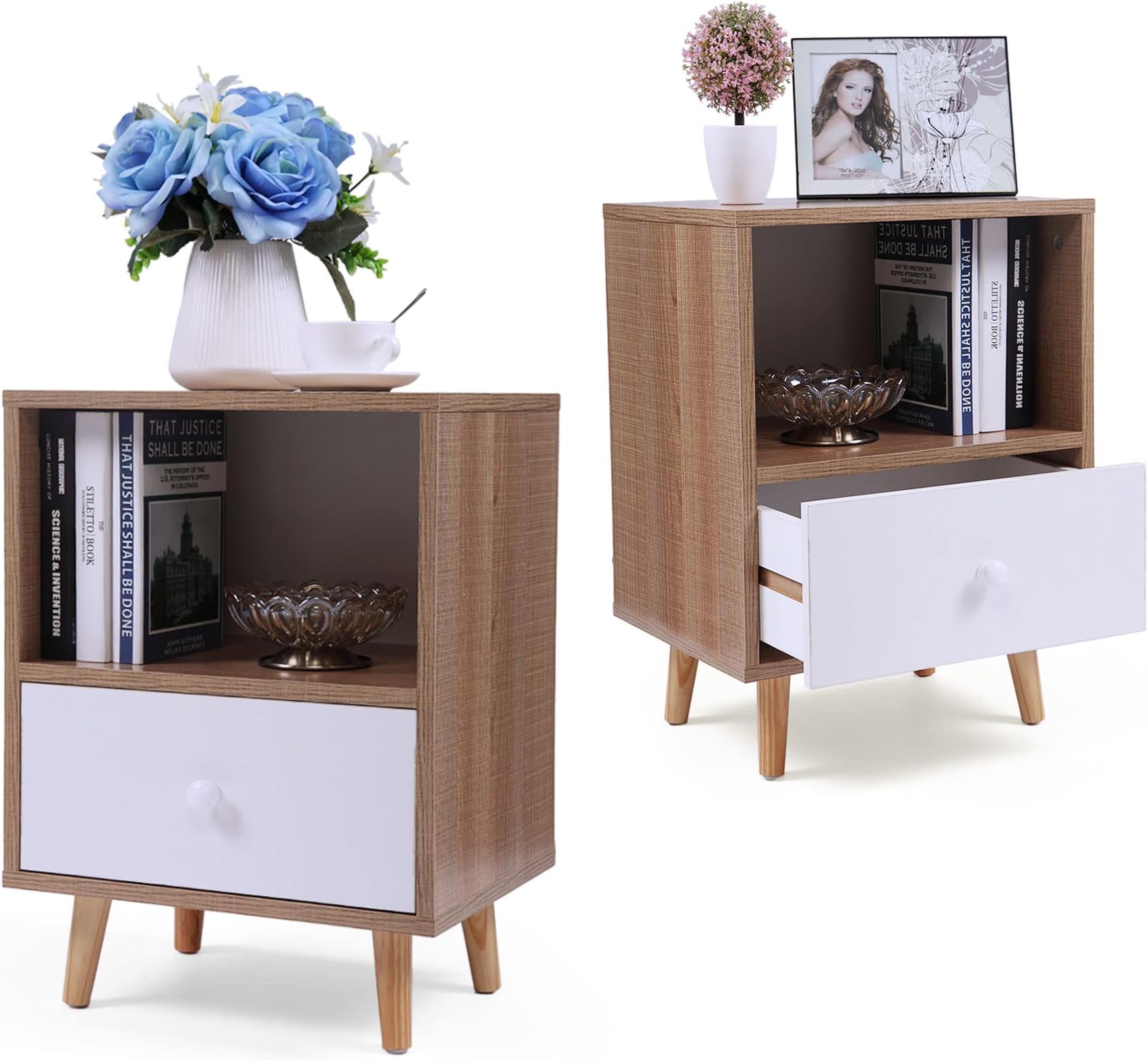 Set of 2 Nightstand Beside End Table with Drawers,Modern Small Nightstands for Living Room Bedroom Kids Room,Rustic Wood …