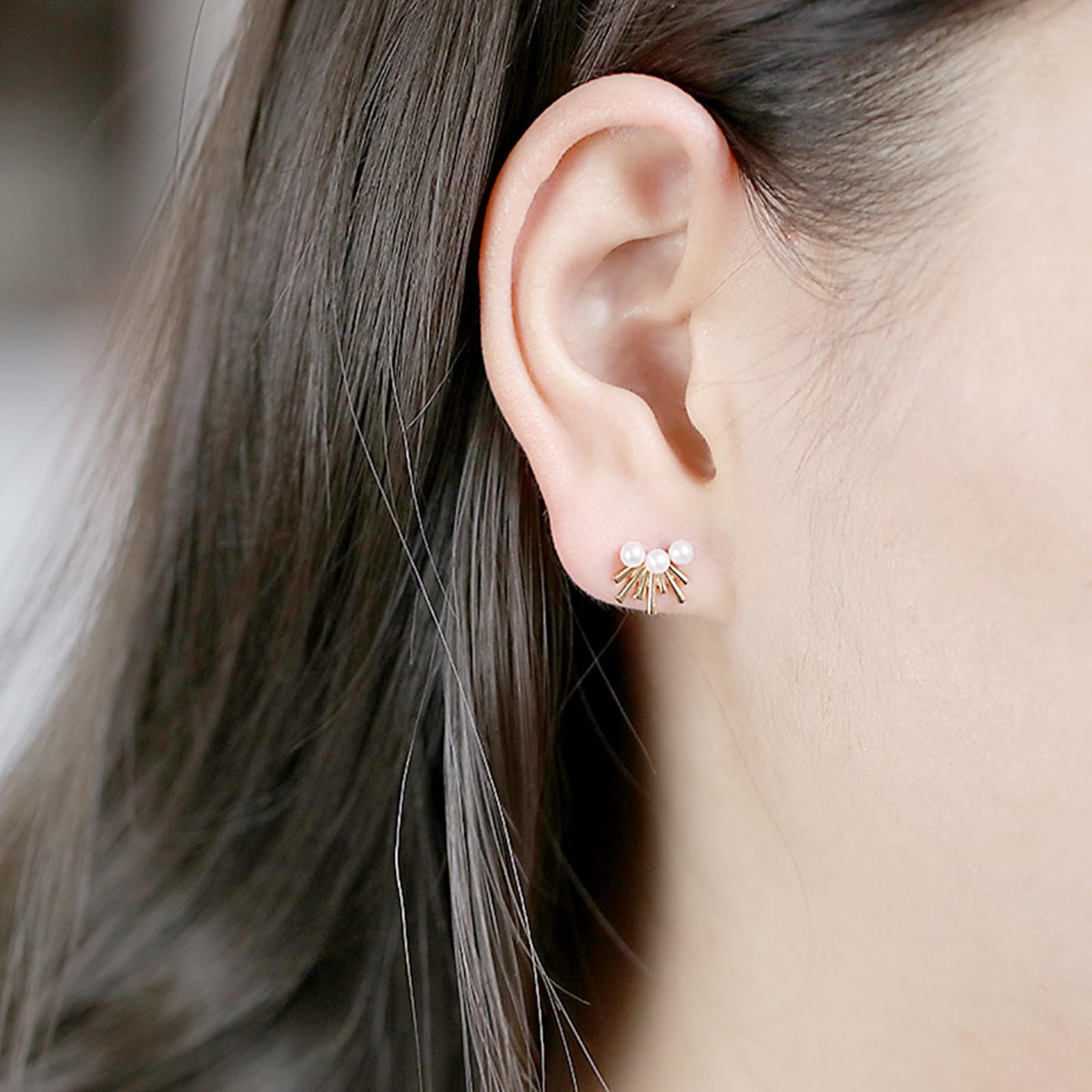 Pendientes geométricos de oro amarillo de 9K/14K/18K para mujer con perla