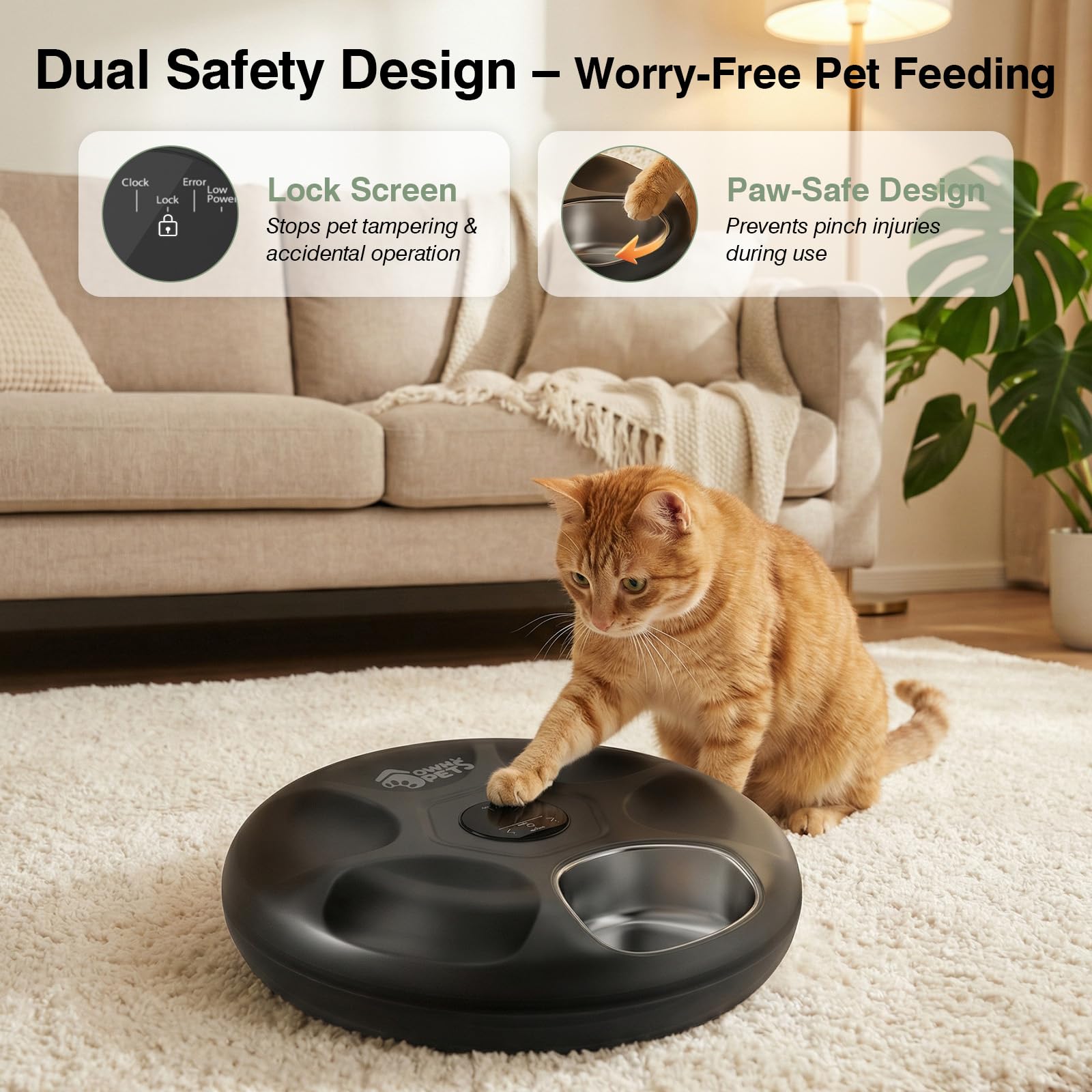 Ownpets Automatic Cat Feeder for Wet and Dry Food, with 2 Ice Packs, 6 Meals Programmable Timed Pet Feeder, Cordless Rechargeable Auto Feeder for Cats/Small Dogs, Black - image 6