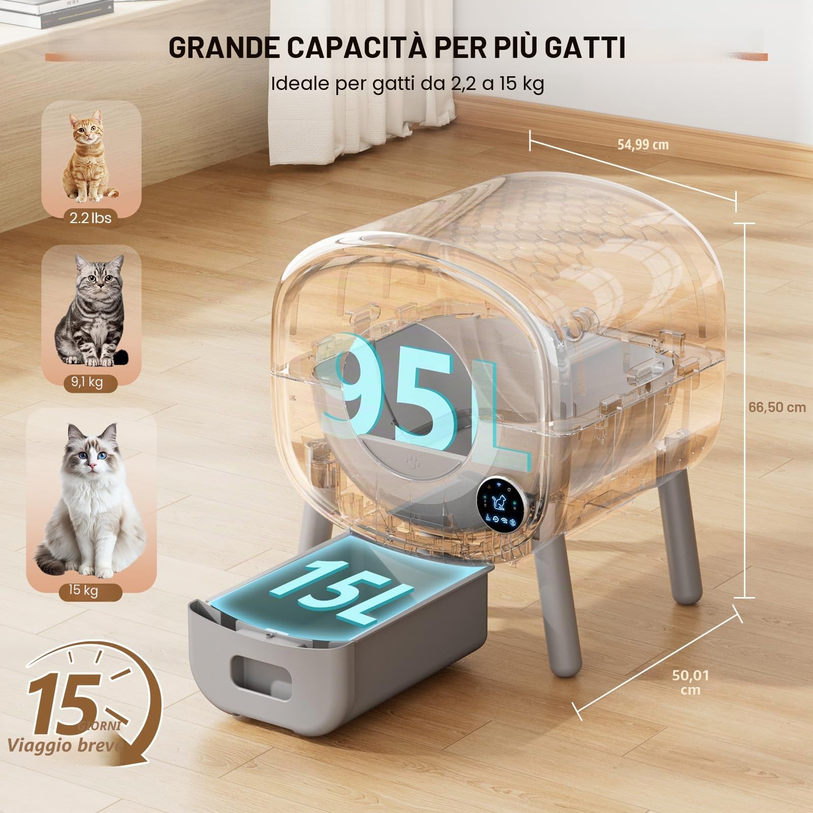 TAYACICY Lettiera autopulente, grande capacità, autopulente, per più gatti, con controllo app e protezione di sicurezza, 2 sacchetti per lettiera, colore bianco