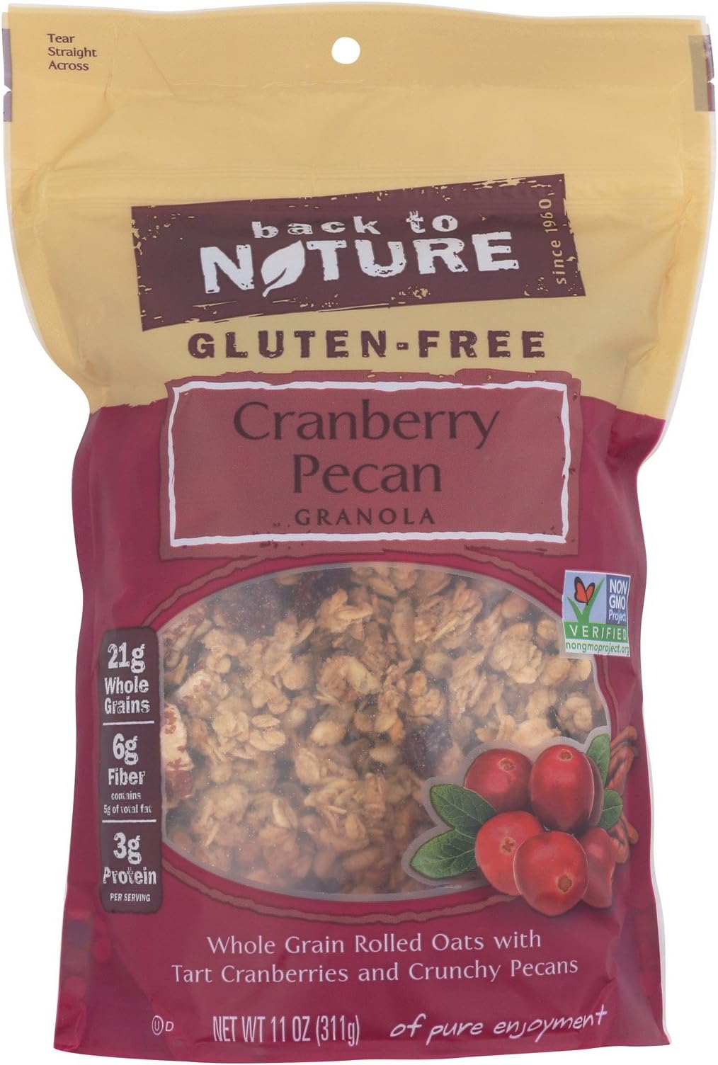 Amazon Com Back To Nature Cranberry Pecan Granola Whole Grain Rolled Oats With Tart Cranberries And Crunchy Pecans Case Of 6 11 Oz Health Personal Care