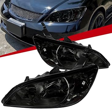 Carpartsinnovate Fits 04-05 Honda Civic Coupe Sedan 2/4Dr Smoke Lens Headlights Tinted Head Lamps