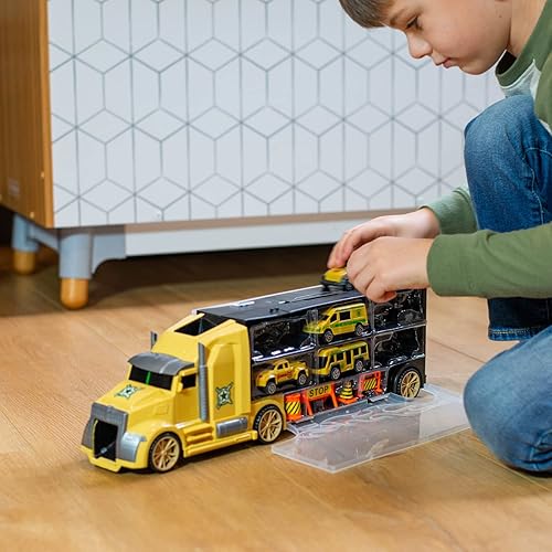 Miniatura 7 de Army Men - Camión transportador de automóviles fundido a presión con 6 autos de juguete fundidos a presión, para niños, a partir de 3 años