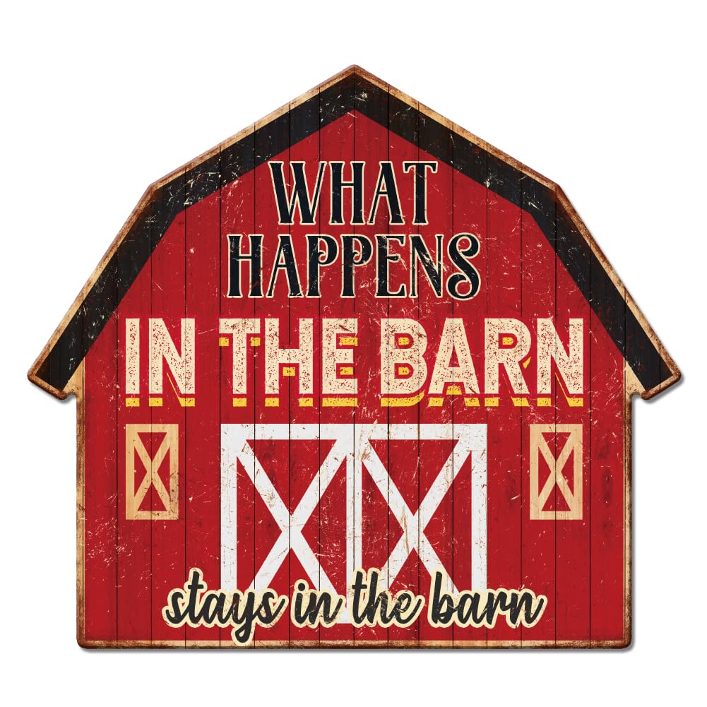 GLOBLELAND What Happens in the Barn Stay In The Barn Vintage Metal Tin Sign Retro Plaque Poster Metal Wall Decorative Tin Signs for Home Barn Living Room Farm