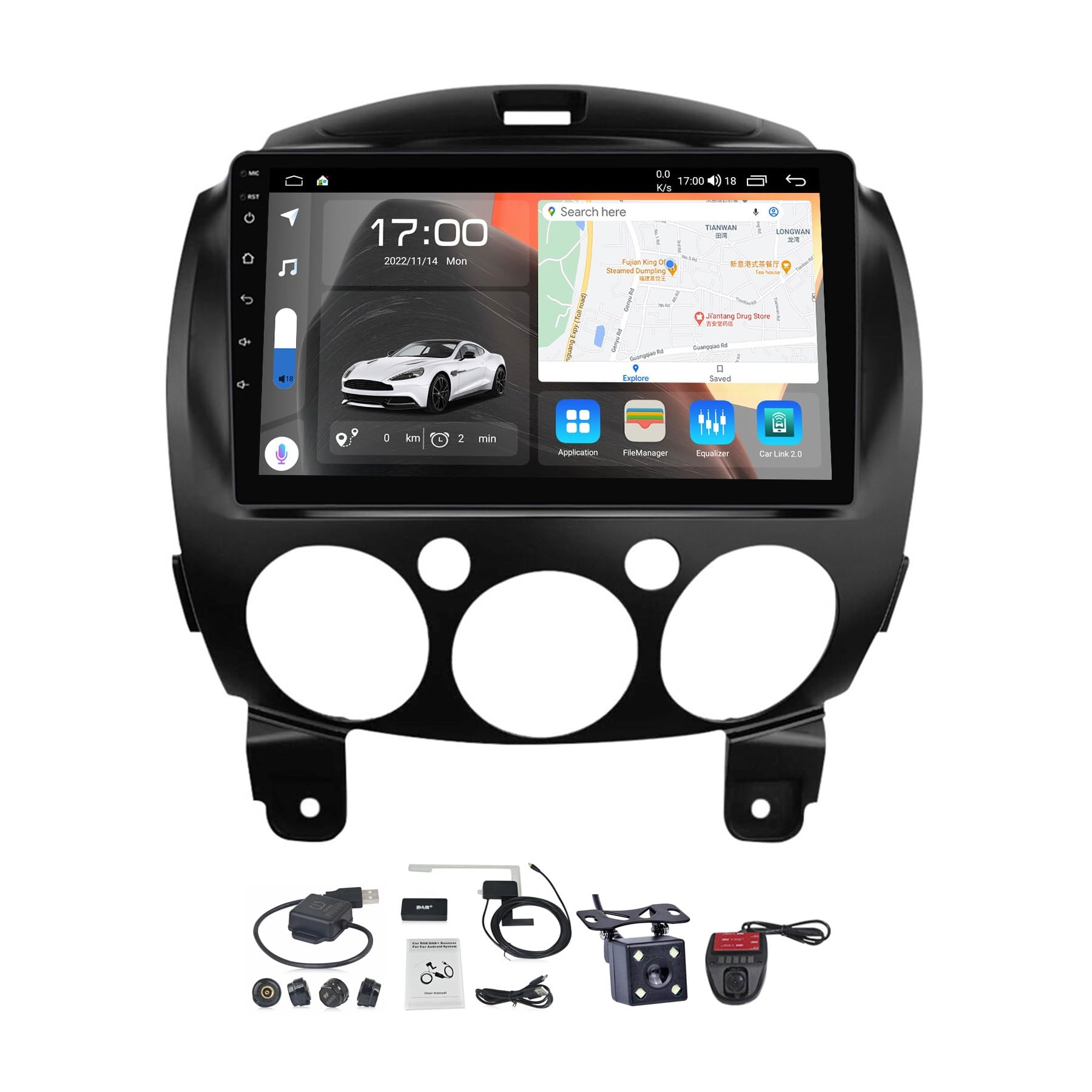 Autoradio Android 12 Mazda 2 pour voyager en musique avec CarPlay et commandes au volant