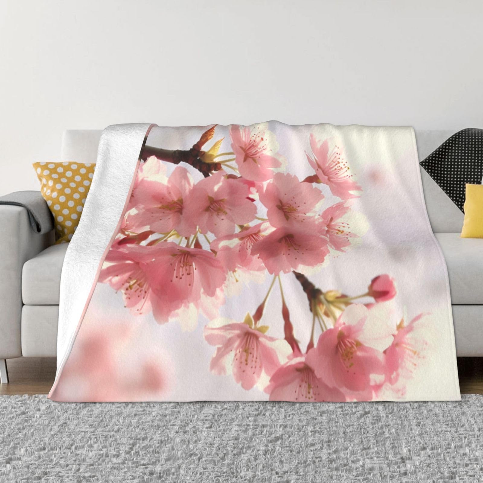 KLOPH Cherry Blossom Throw Blanket 50"x40" Flannel Fluffy Warm Blanket for Couch, Reversible Plush Blankets for Bed, Comfy Fuzzy Blanket for Sofa, Plush Lightweight-Blankets for All Season