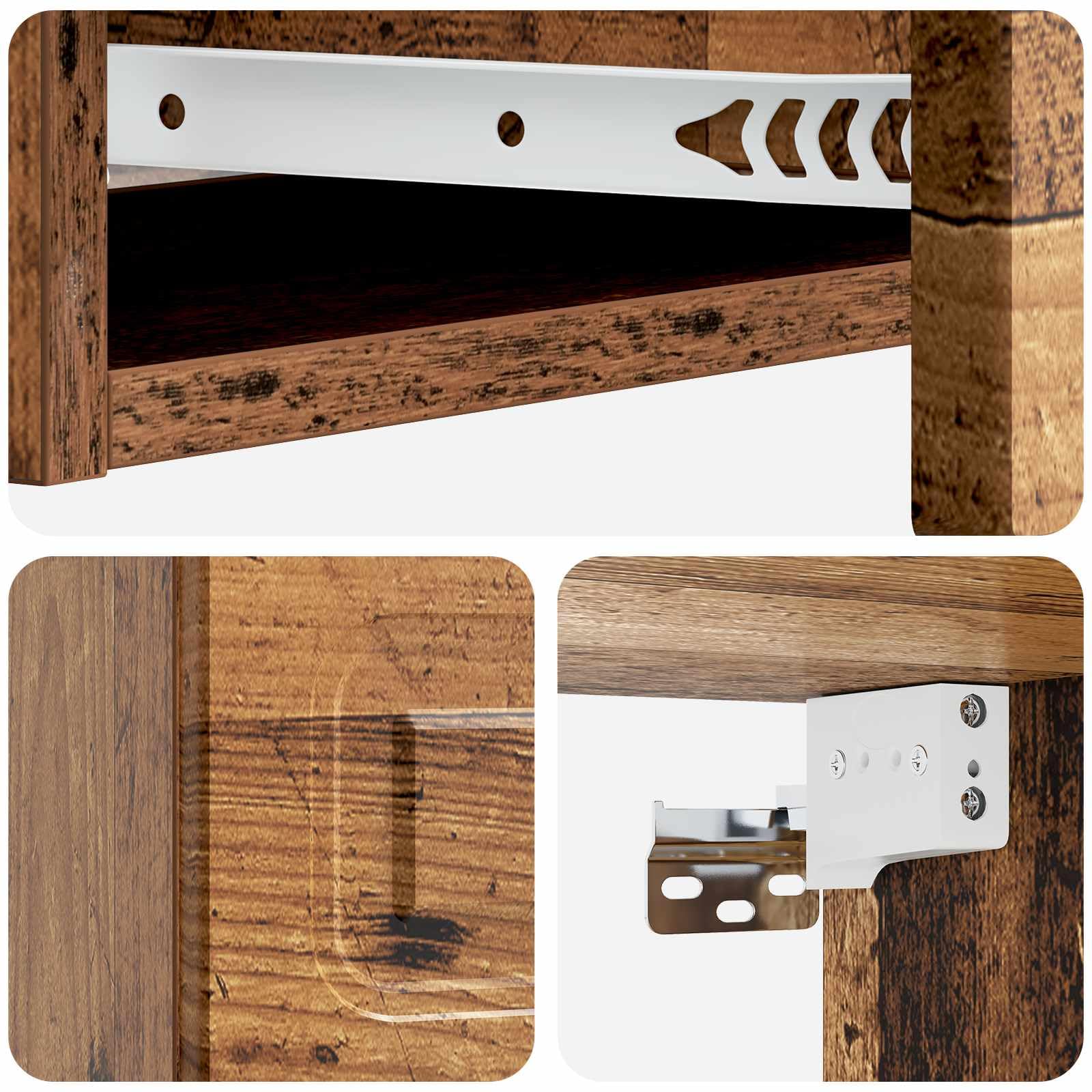 Tavolino da parete effetto legno anticato, console sospesa 87,5 x 34,5 x 17 cm, moderno tavolo da parete in legno con cassetto e scomparto per corridoio, soggiorno e ufficio domestico