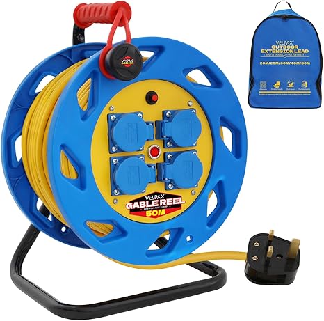 50m Outdoor Extension Lead,4 Socket Heavy Duty Extension Reel,Thermal ...