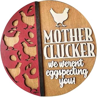 WOMENQAQ Farmhouse Decorative Hen Laying Eggs Front Door Number Door Hanging Garden Decoration House Fun Hen Decoration House Number 1PC Welcome Wooden Sign (Red, One Size)