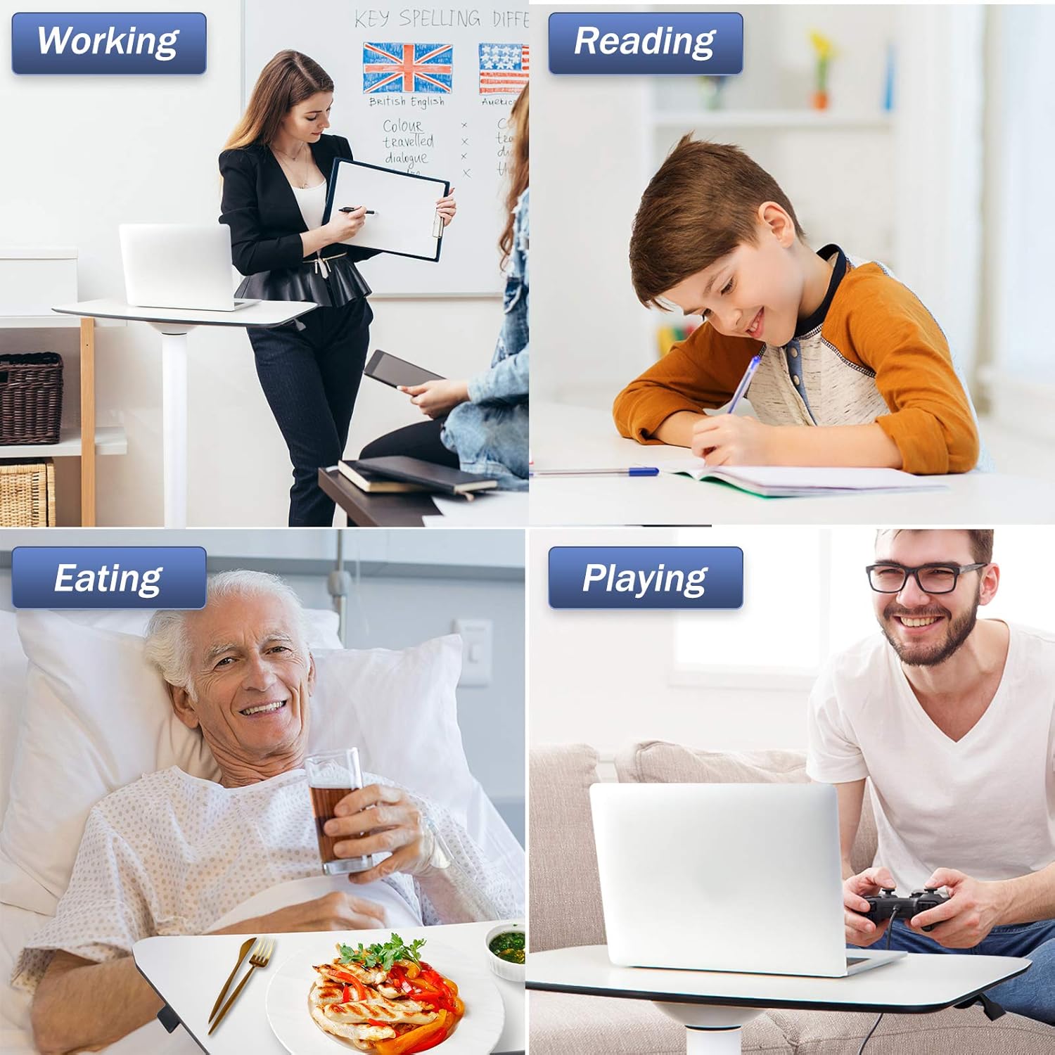 Pneumatic Adjustable Height Laptop Desk, Sit and Stand Mobile, Ergonomic Design, Excellent Computer Workstation for Classrooms, Offices, and Home! 25.5''x18'' CARTMAY(White) : Office Products