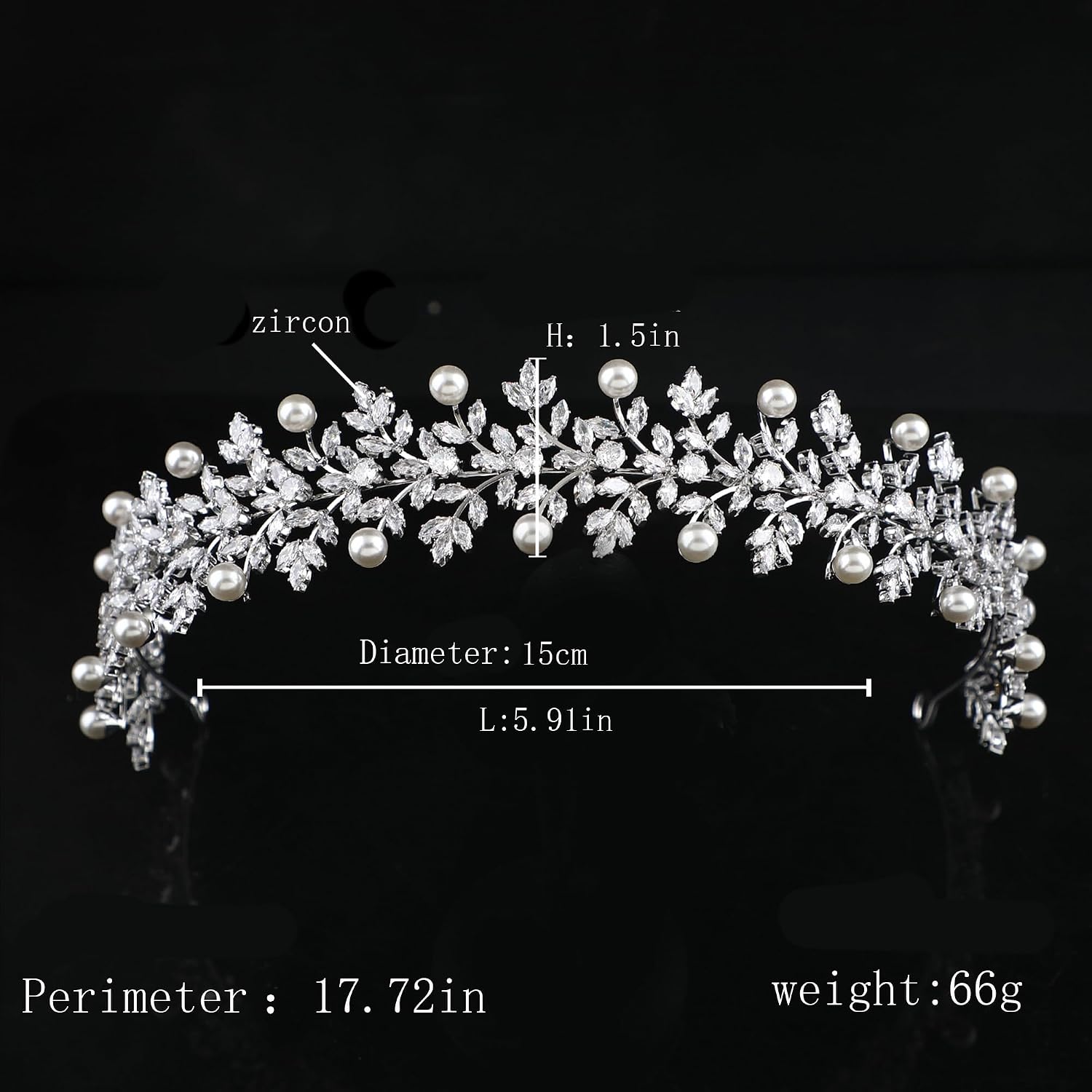QXMYOO 5A CZ Wedding Headband for Bride Pearl Headpiece Silver Gold Cubic Zirconia Sweet 16 Birthday Prom Party Quinceanera Tiara Bridal Hair Pieces