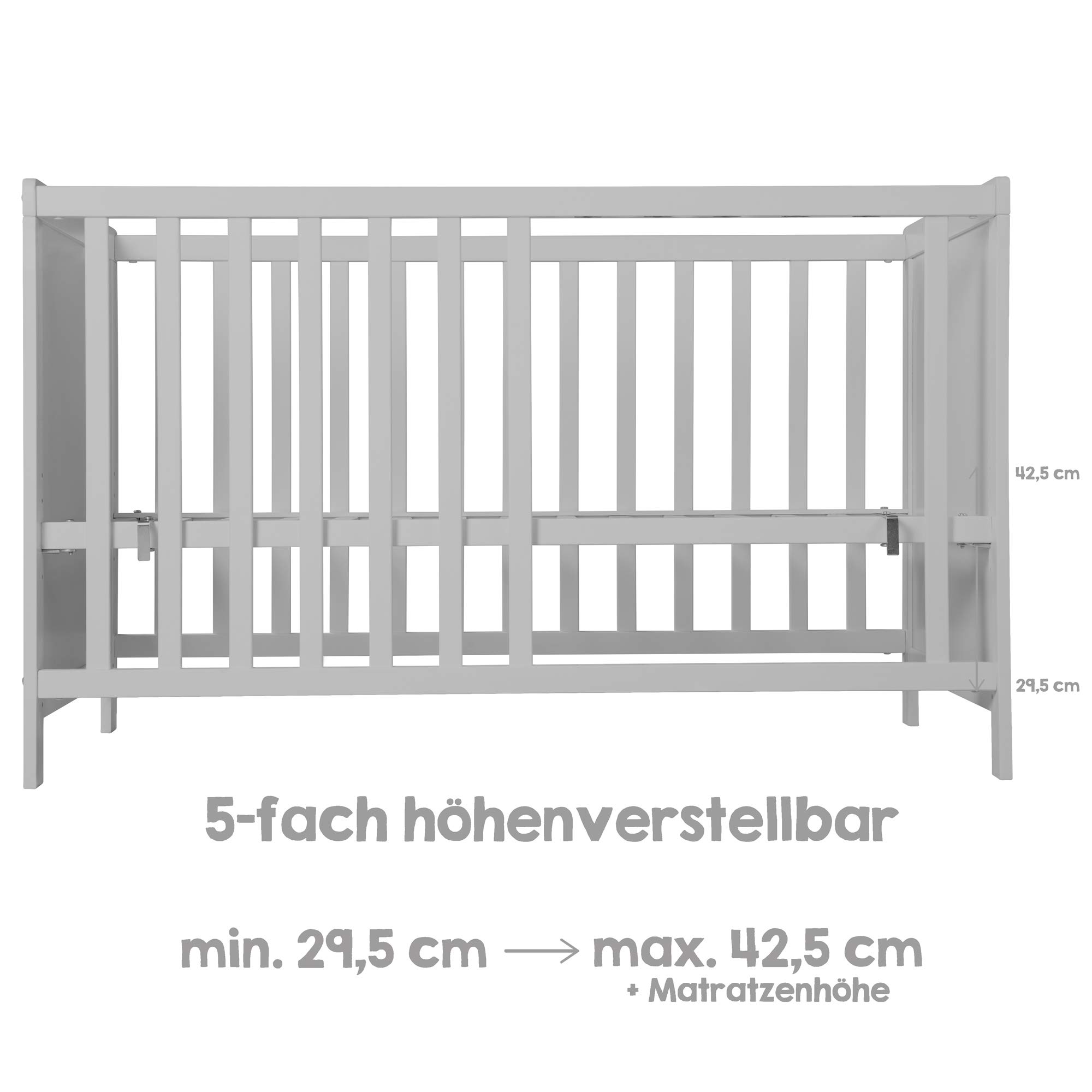 roba Zestaw pokoju dziecięcego 2-częściowy - Komoda z odpinanym blatem do przewijania & 2 szufladami + Łóżeczko dziecięce 60 x 120 cm z funkcją jako łóżko przyściennie - Drewno szare