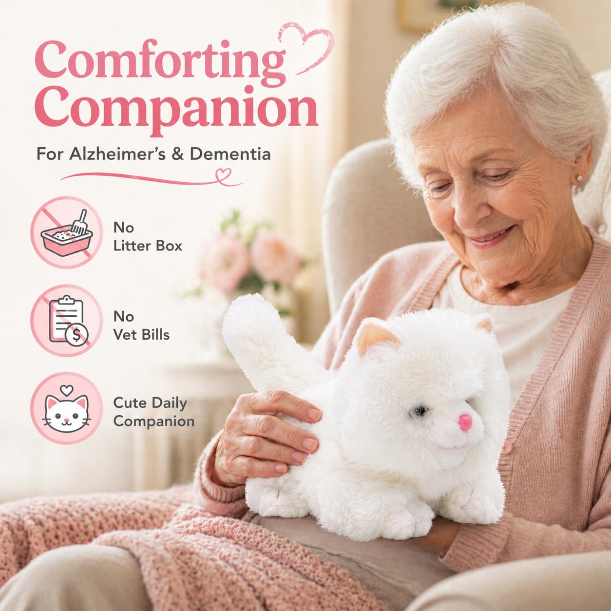 YH YUHUNG Blanco realista robot gato relleno animal de peluche electrónico interactivo gato con control de voz ladrando maullido gato gatito regalo de cumpleaños para niños
