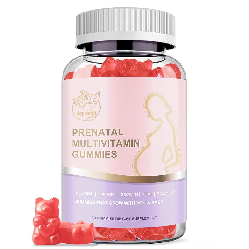 AQUONIX Multivitamínico pré-natal com ácido fólico e DHA 600 mcg, 60 gomas