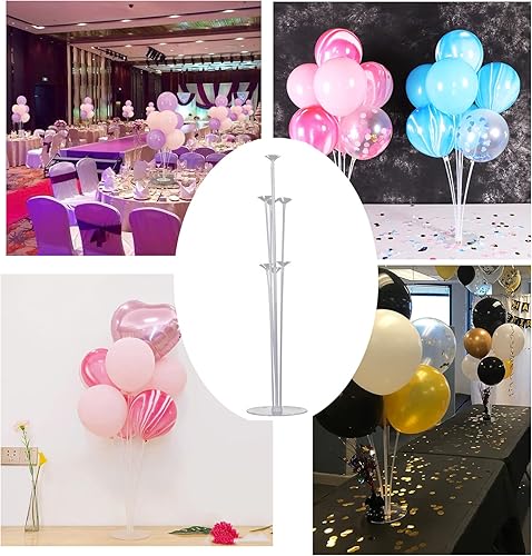 Miniatura 7 de 4 juegos de soportes para globos de 28 pulgadas con base, kit de soporte de columna de globo transparente reutilizable para mesa, incluye pegamento