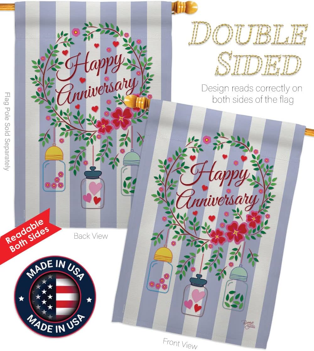 Breeze Decor - Happy Anniversary Special Occasion - Everyday Family Impressions Decorative Vertical House Flag 28" x 40" Printed In USA