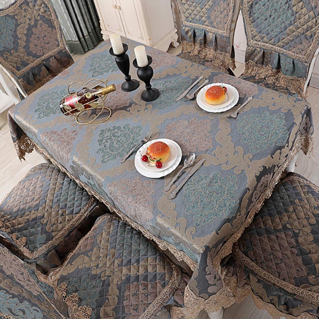 Nappe rectangulaire bleu et gris avec kit coussins pour repas de famille chaleureux