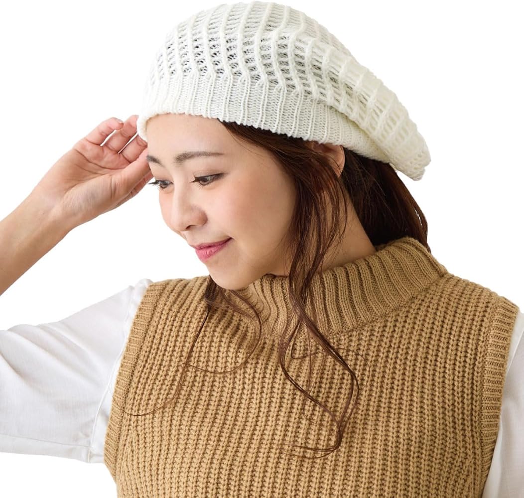 Amazon | [ハッピーハット] ゆったり格子編み ベレー帽洗える帽子 ゆる
