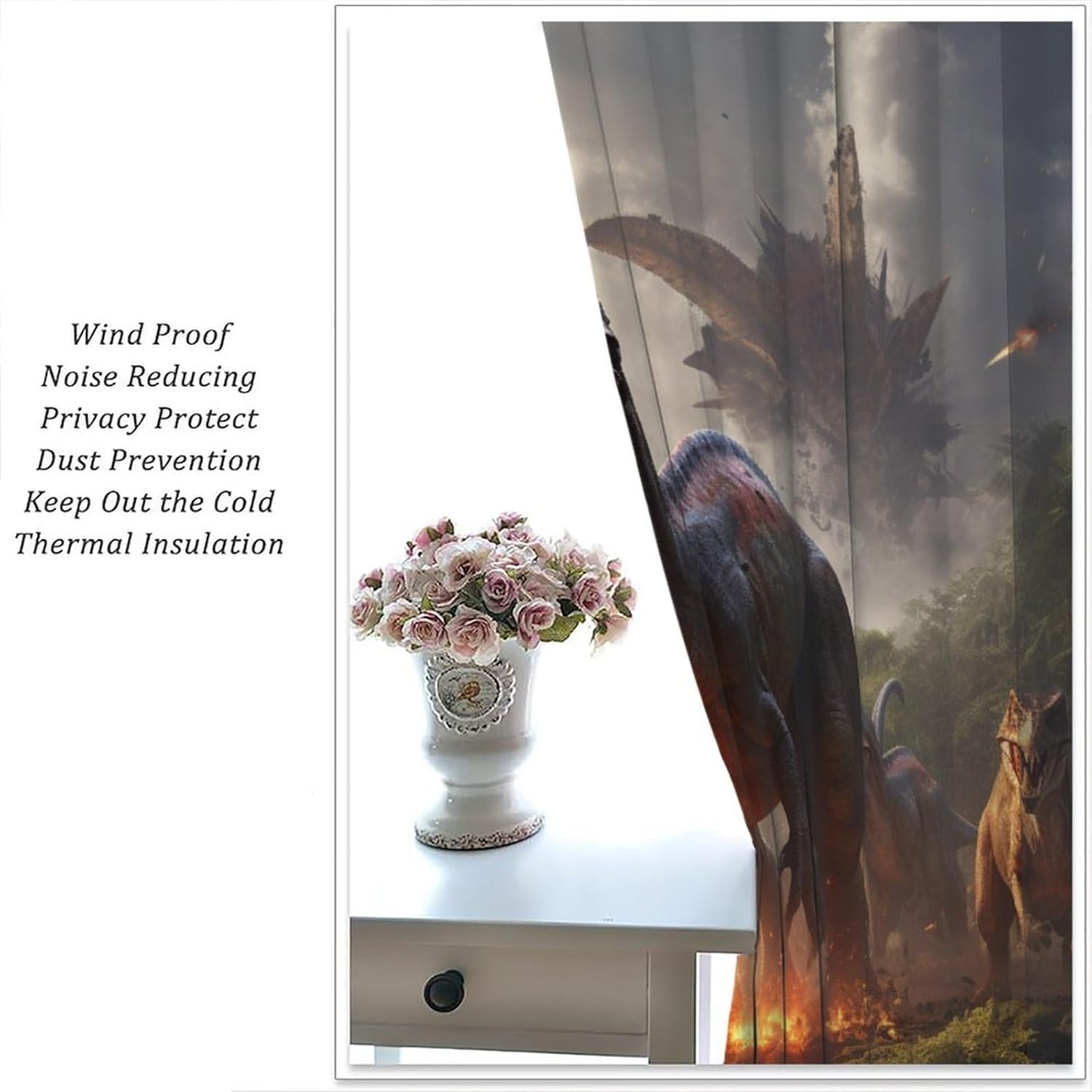 Dinosaur Blackout Curtains Are Used For Home Decoration, Jurassic Jungle World Dinosaur Pole Pocket Thermal Insulation Curtains Are Used For Dark Curtains, Living Rooms, Family Drapes 42x45in