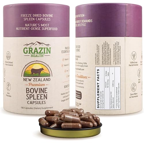 Grass Fed Bovine Spleen Capsules 3000 mg Per Serving Whole Food Organ Supplement with Naturally Occurring Peptides and Micronutrients for Daily Nutrition and Wellness Support 30 Servings