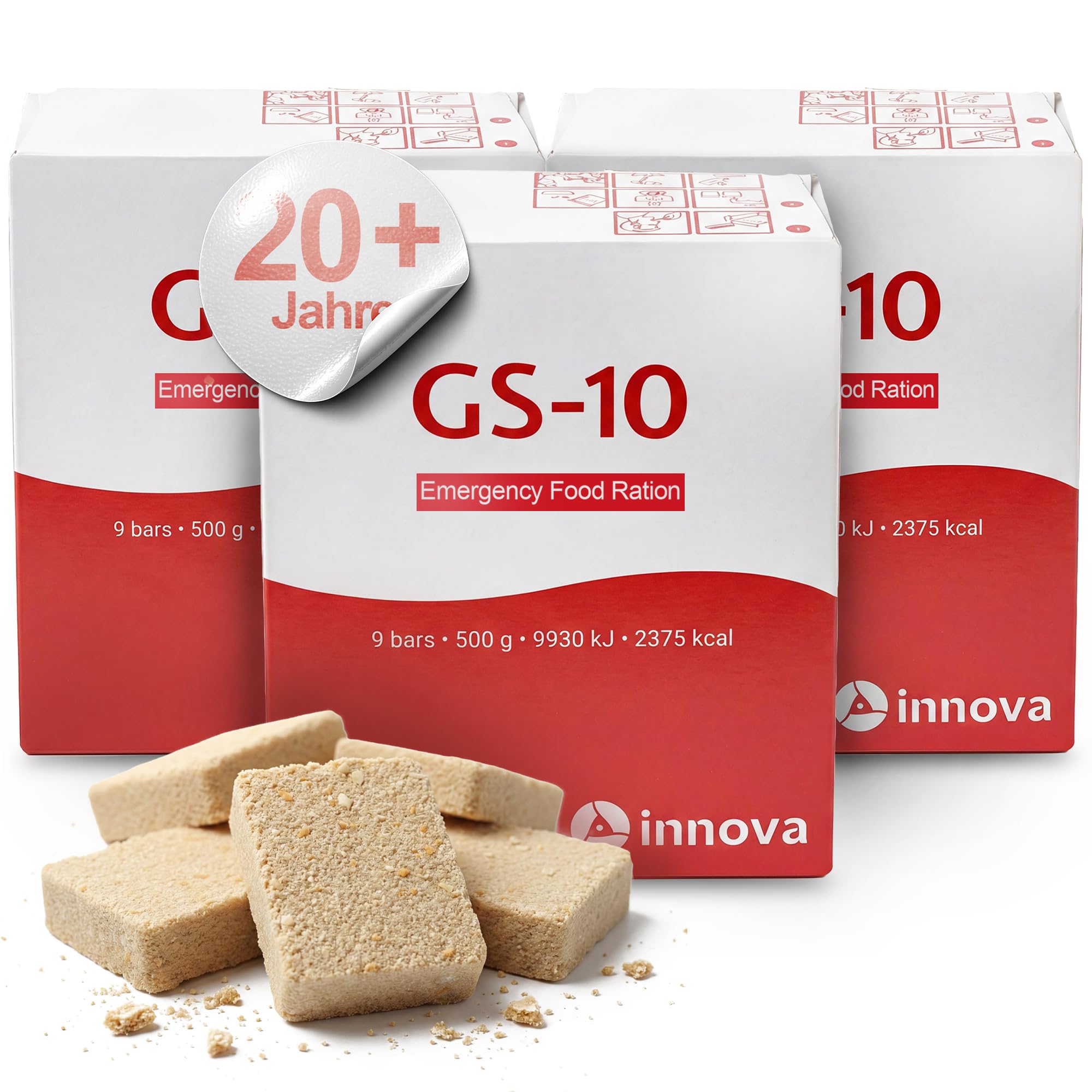GS-10 Emergency Food - 3 x 500 Gramm Einheit Notfallnahrung – Notfallration - Produkt hermetisch versiegelt - 20 Jahre genießbare Notration - Langzeitnahrung für Survival Kit