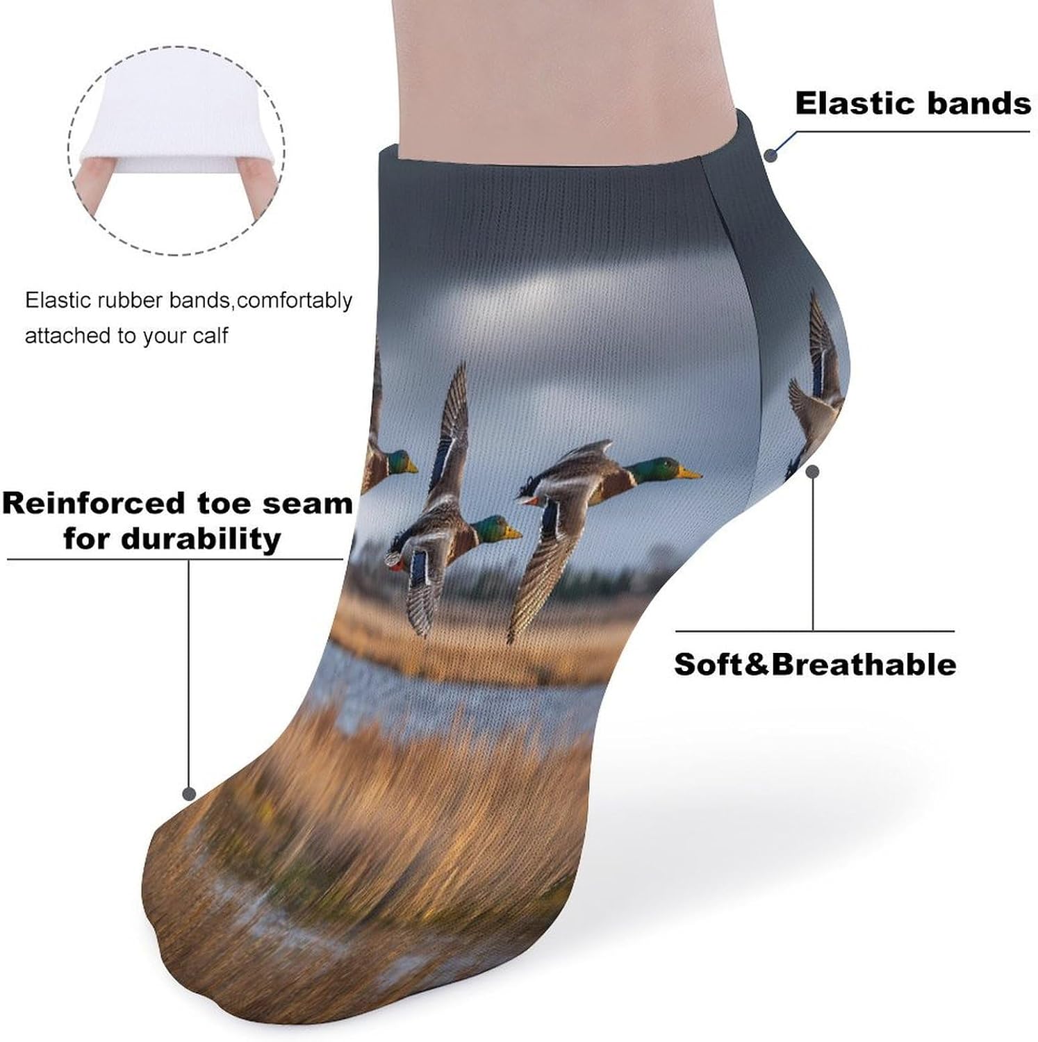 Mallard Duck Hunting Lake Michigan Socks for Men Women 5 Pairs Ankle Socks