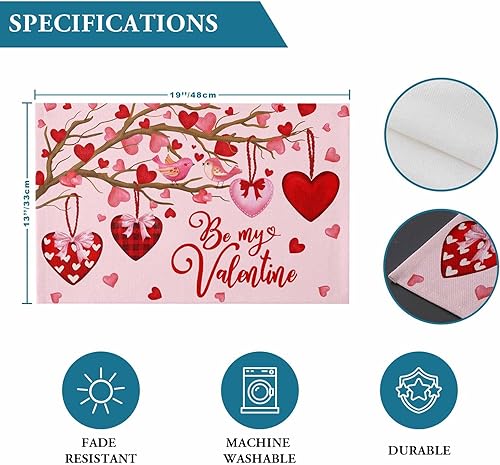 Vista 365 de Juego de 6 manteles individuales rojos para el día de San Valentín, diseño de corazón de San Valentín, resistentes al calor, lavables, manteles