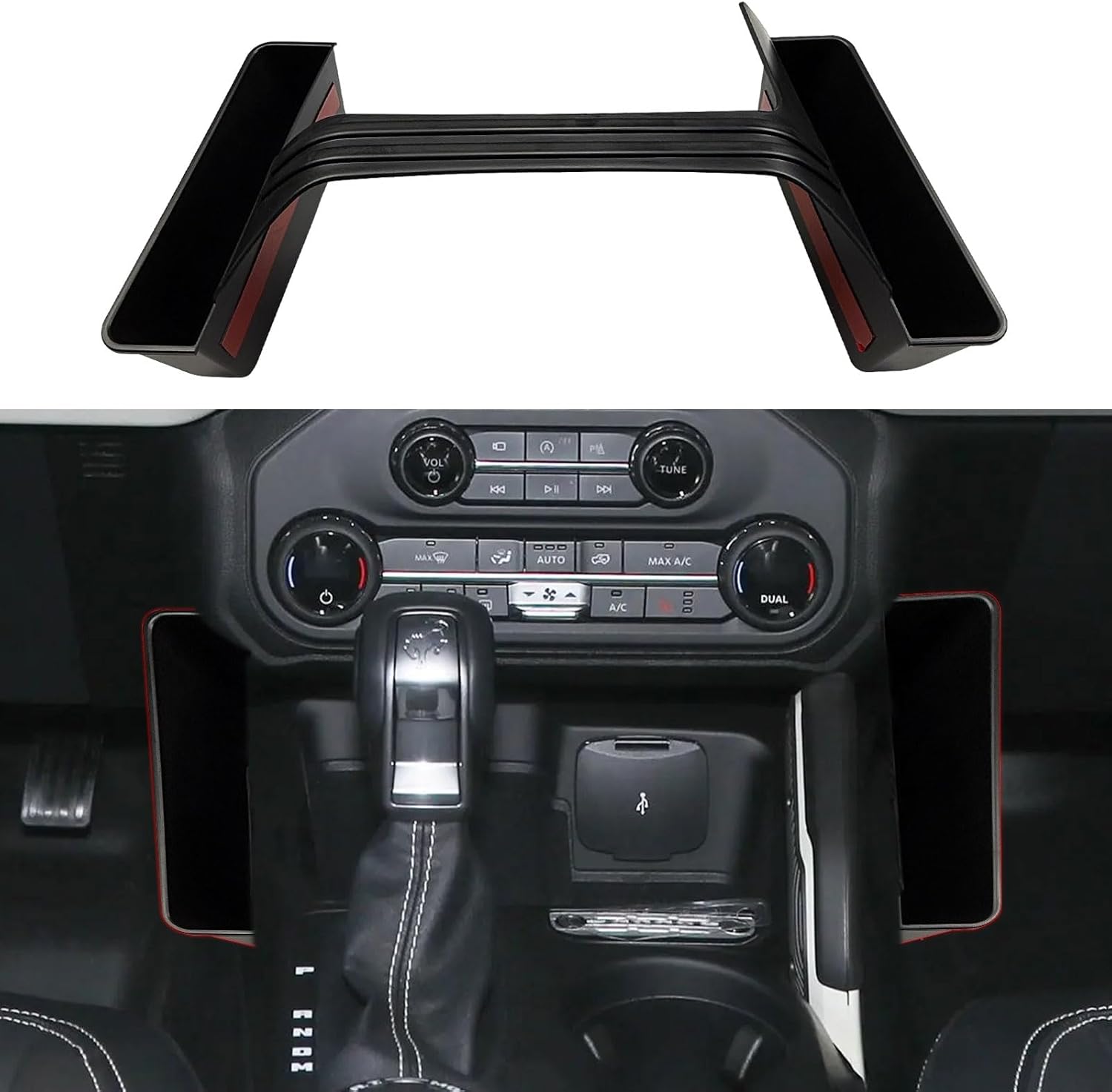 Xaido Console Gear Shifter Tray Compatible with Ford Bronco 2021 2022 2023 2024 2025 2026 2/4-Door, Center Console Gear Side Storage Box Organizer Interior Accessories