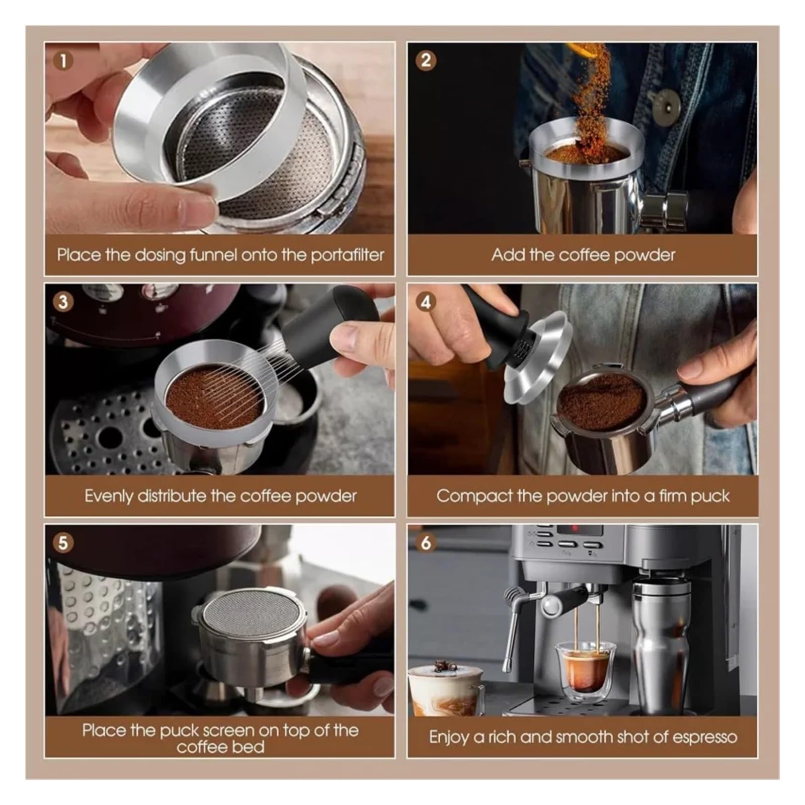 Kit di accessori da 4 pezzi Distributore caffè e strumento livellatore antimanomissione set imbuto dosatore for 51 mm per Caffè(A Black 1 set)