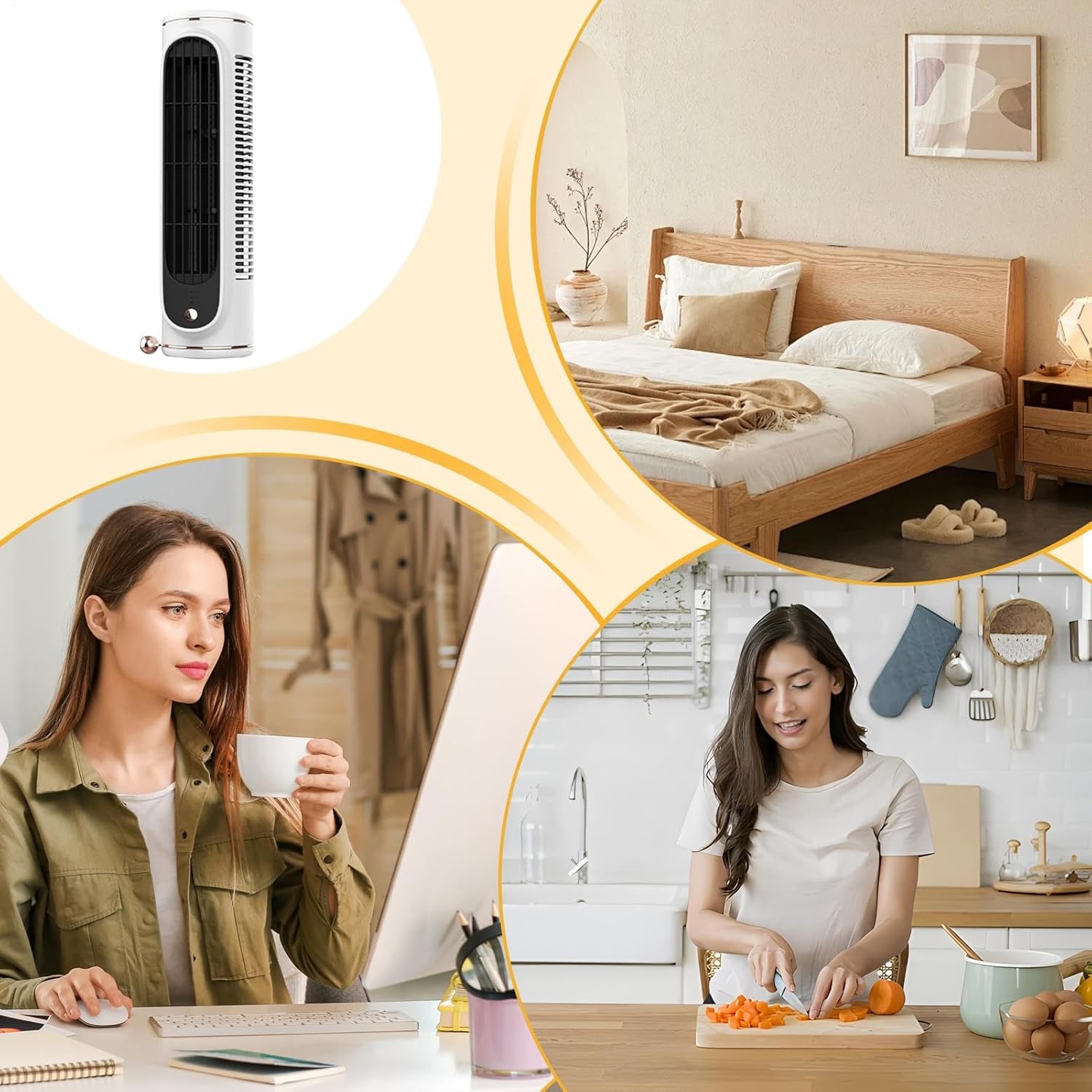 Bladeless Tower Fan, Quiet 3-Speed Rechargeable Air Circulator, Personal Desk Fan for Bedroom, Living Room, Kitchen, Summer Travel, Outdoor Use, 9.92x3.11x2.76 inches