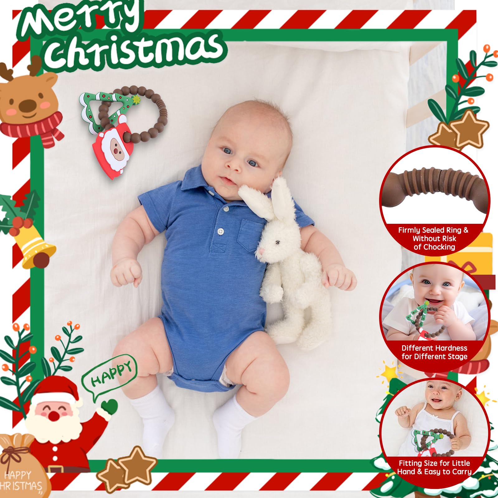 Amyang Christmas Teething Toys Christmas Teether for Christmas Stocking Stuffers Party Favors Gifts, Christmas Baby Teething - Image 4